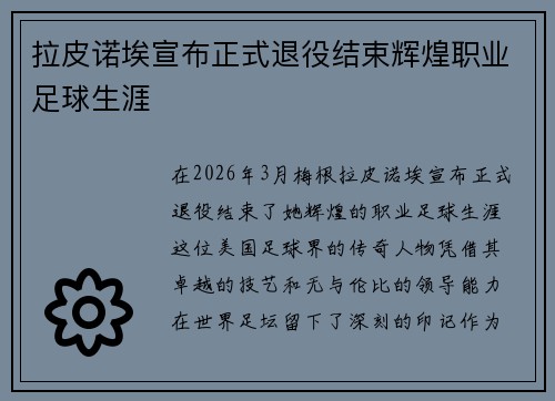拉皮诺埃宣布正式退役结束辉煌职业足球生涯 拉皮诺埃宣布正式退役结束辉煌职业足球生涯